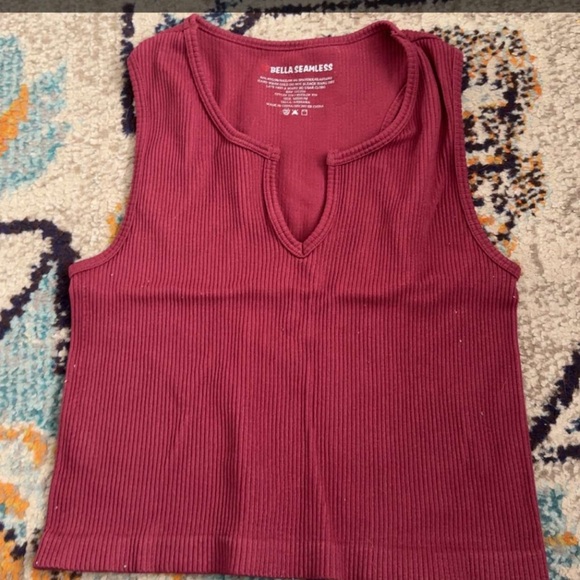 Bella Seamless | Tops | Red Ribbed Tank Top With Notched Neckline ...